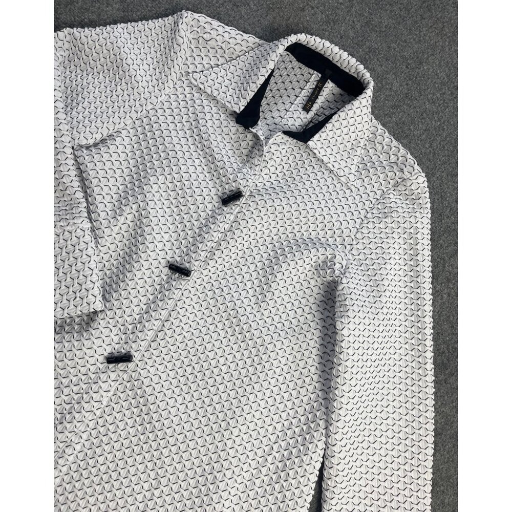 IC By Connie K Womens Long Sleeve White & Black Button-Up Top M 6645J